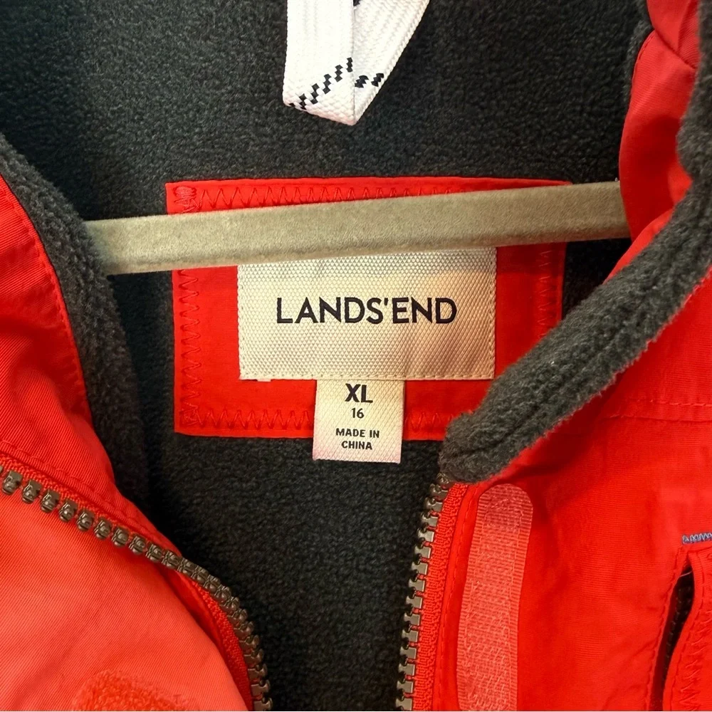 Lands’end -youth girls Squal puffer snow winter jacket red hooded zip up coat 16